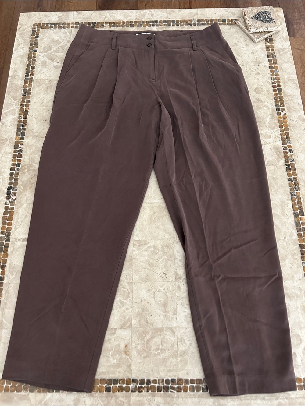 Vintage Pendleton 100% Silk Pleated Trousers Brown High Waisted Pants Size 14